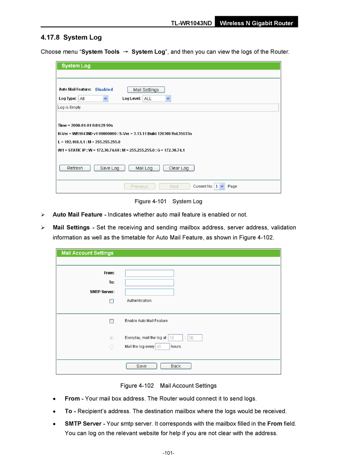 TP-Link TL-WR1043ND manual System Log 