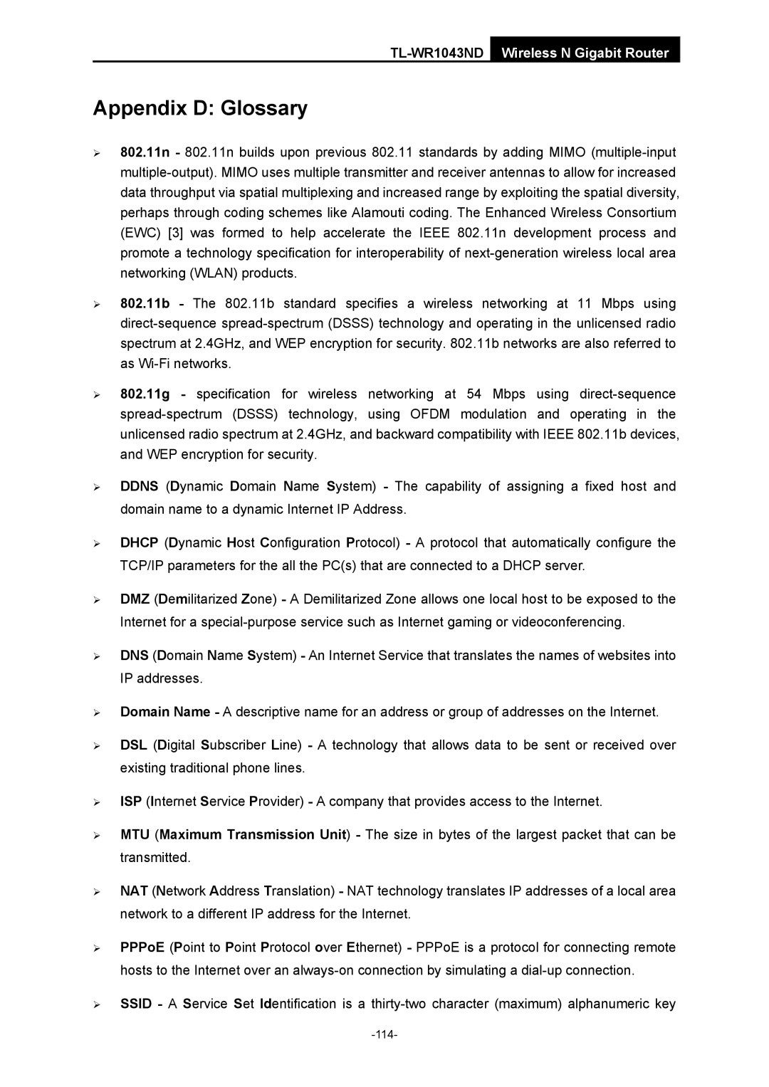 TP-Link TL-WR1043ND manual Appendix D Glossary 