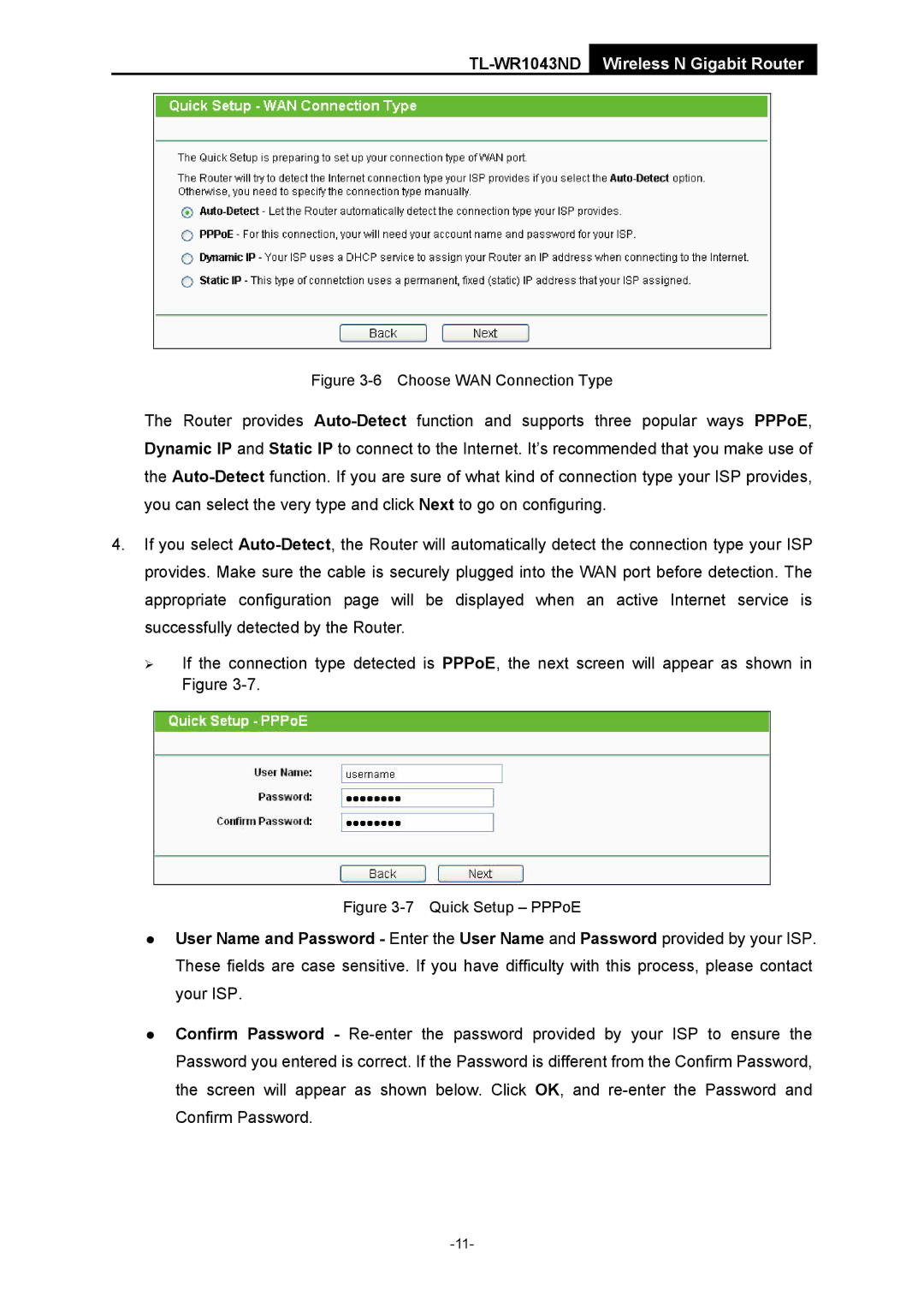 TP-Link TL-WR1043ND manual Choose WAN Connection Type 