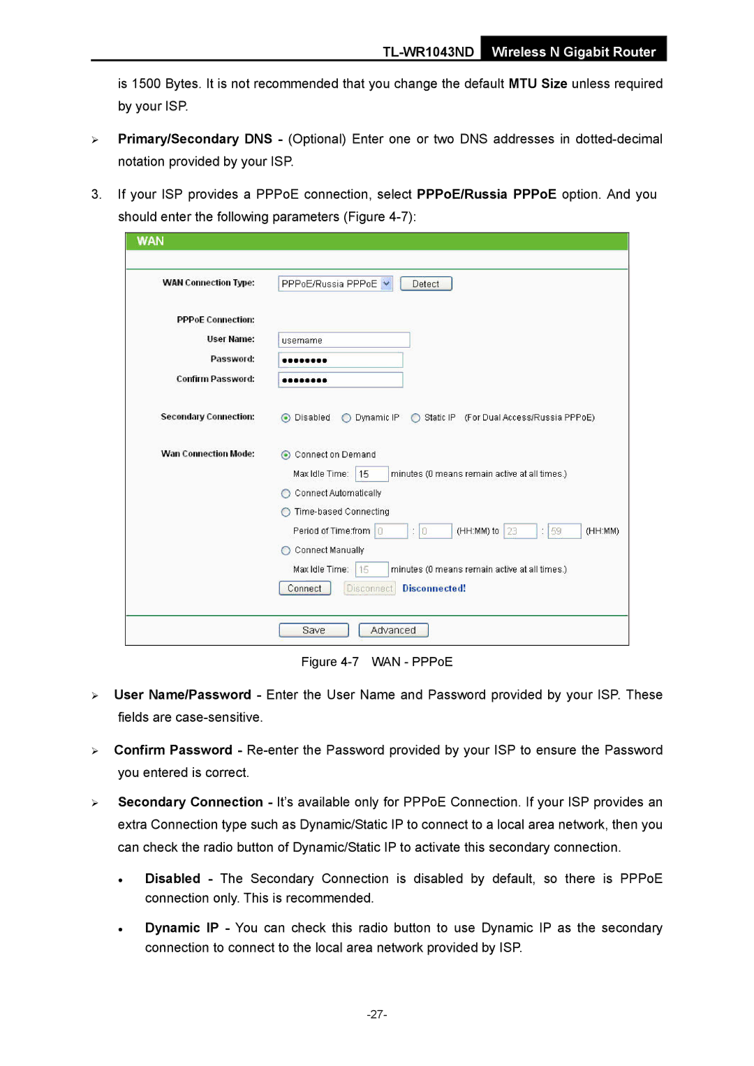 TP-Link TL-WR1043ND manual WAN PPPoE 