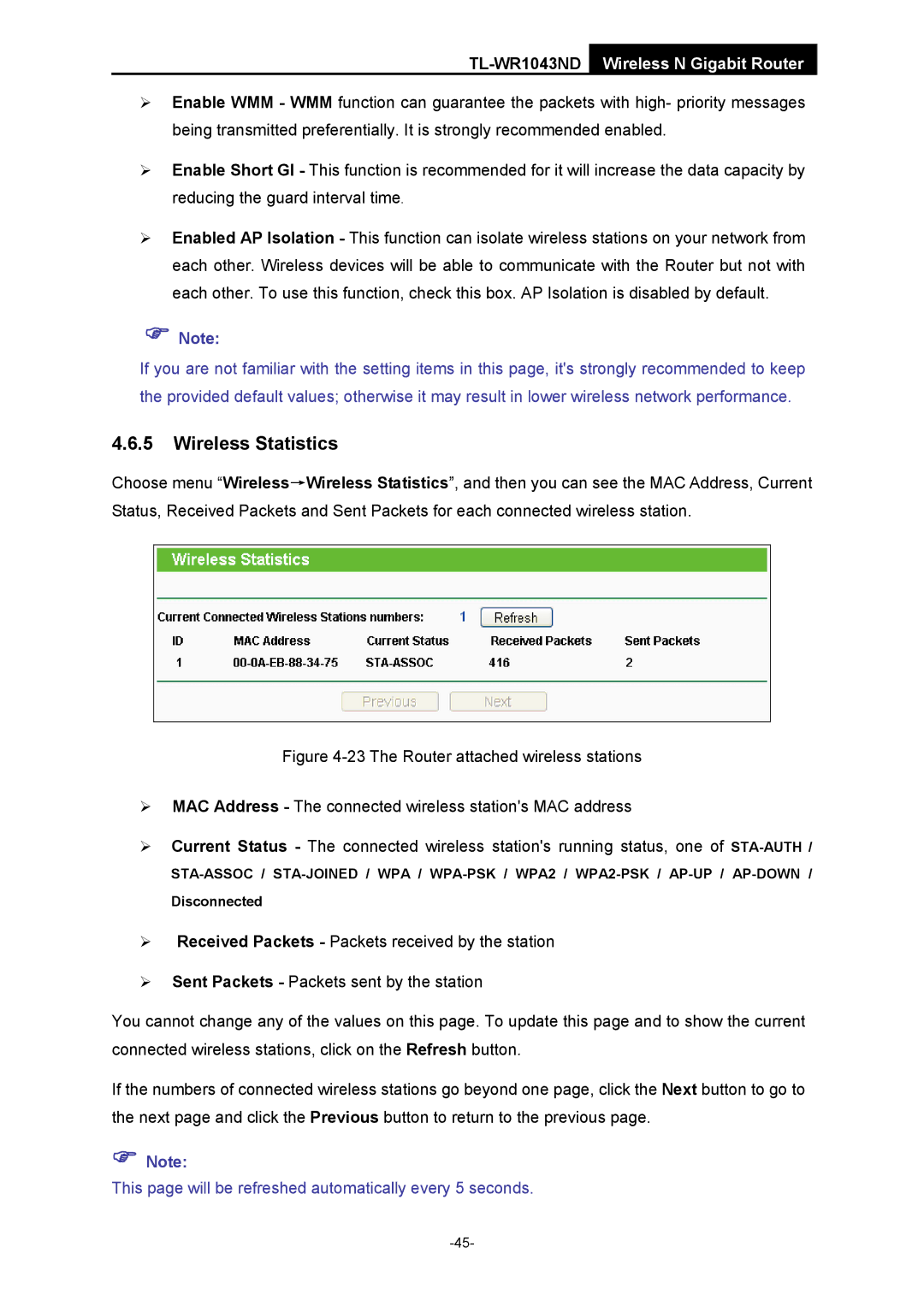 TP-Link TL-WR1043ND manual Wireless Statistics 