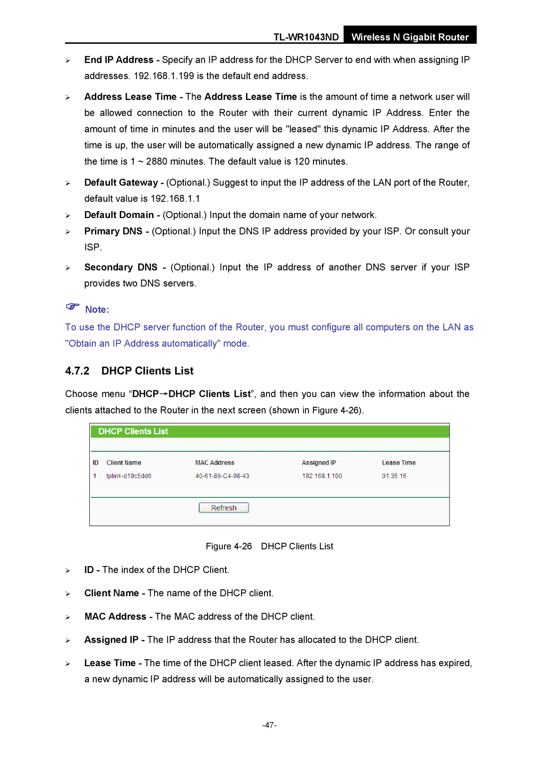 TP-Link TL-WR1043ND manual Dhcp Clients List 