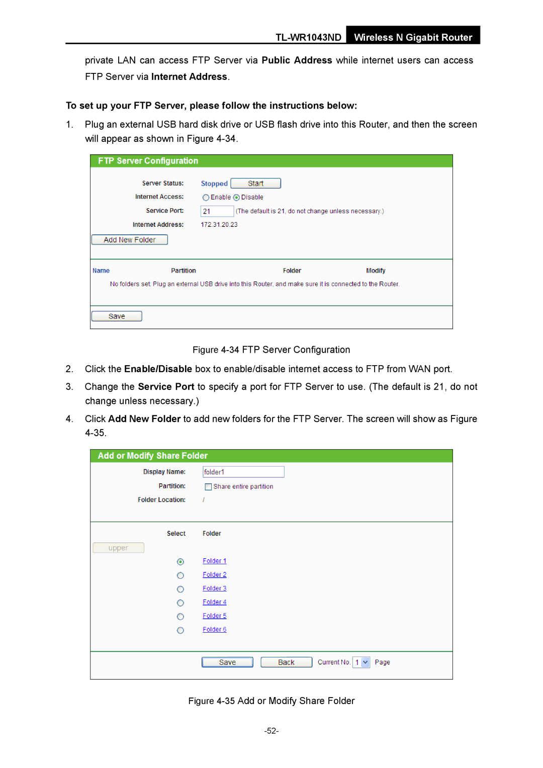 TP-Link TL-WR1043ND manual 35Add or Modify Share Folder 