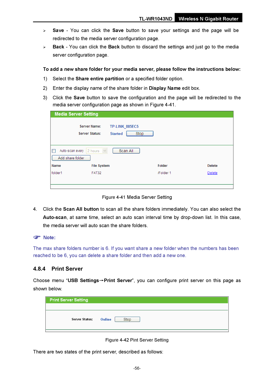 TP-Link TL-WR1043ND manual Print Server, Pint Server Setting 