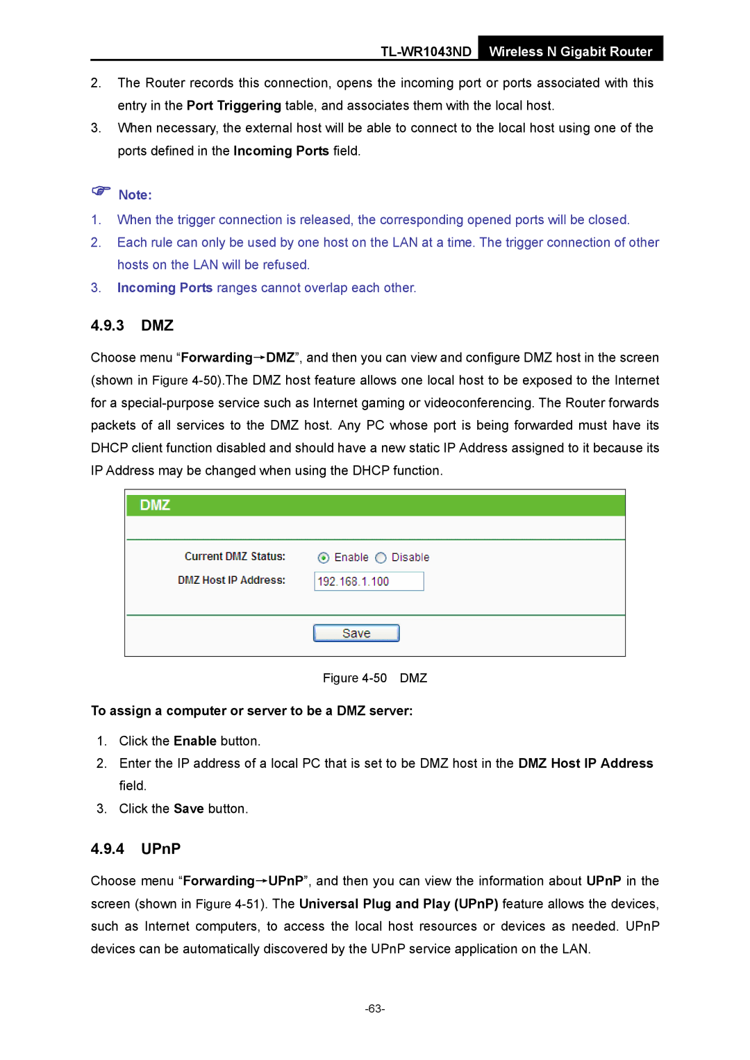 TP-Link TL-WR1043ND manual 3 DMZ, UPnP, To assign a computer or server to be a DMZ server 