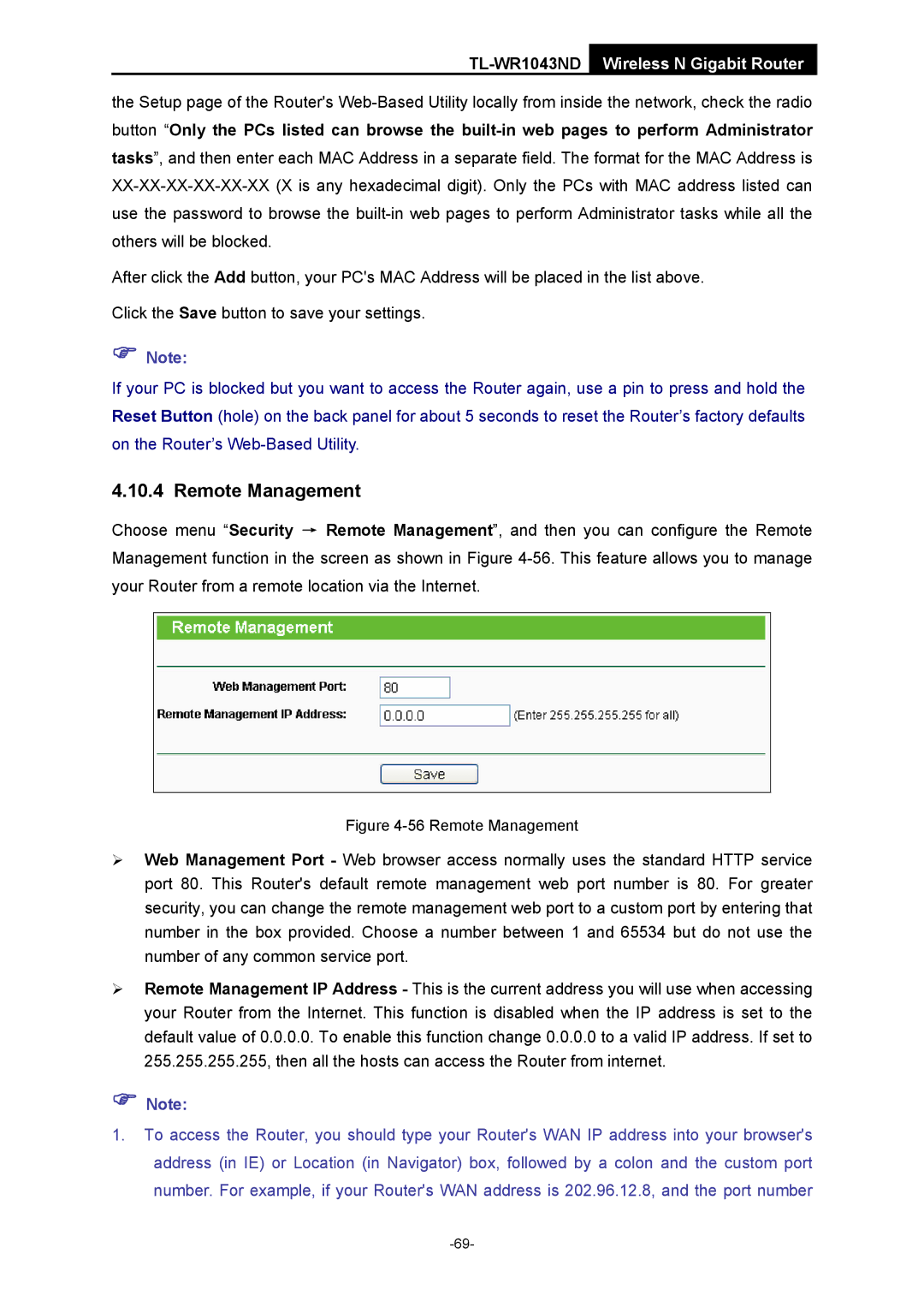 TP-Link TL-WR1043ND manual Remote Management 