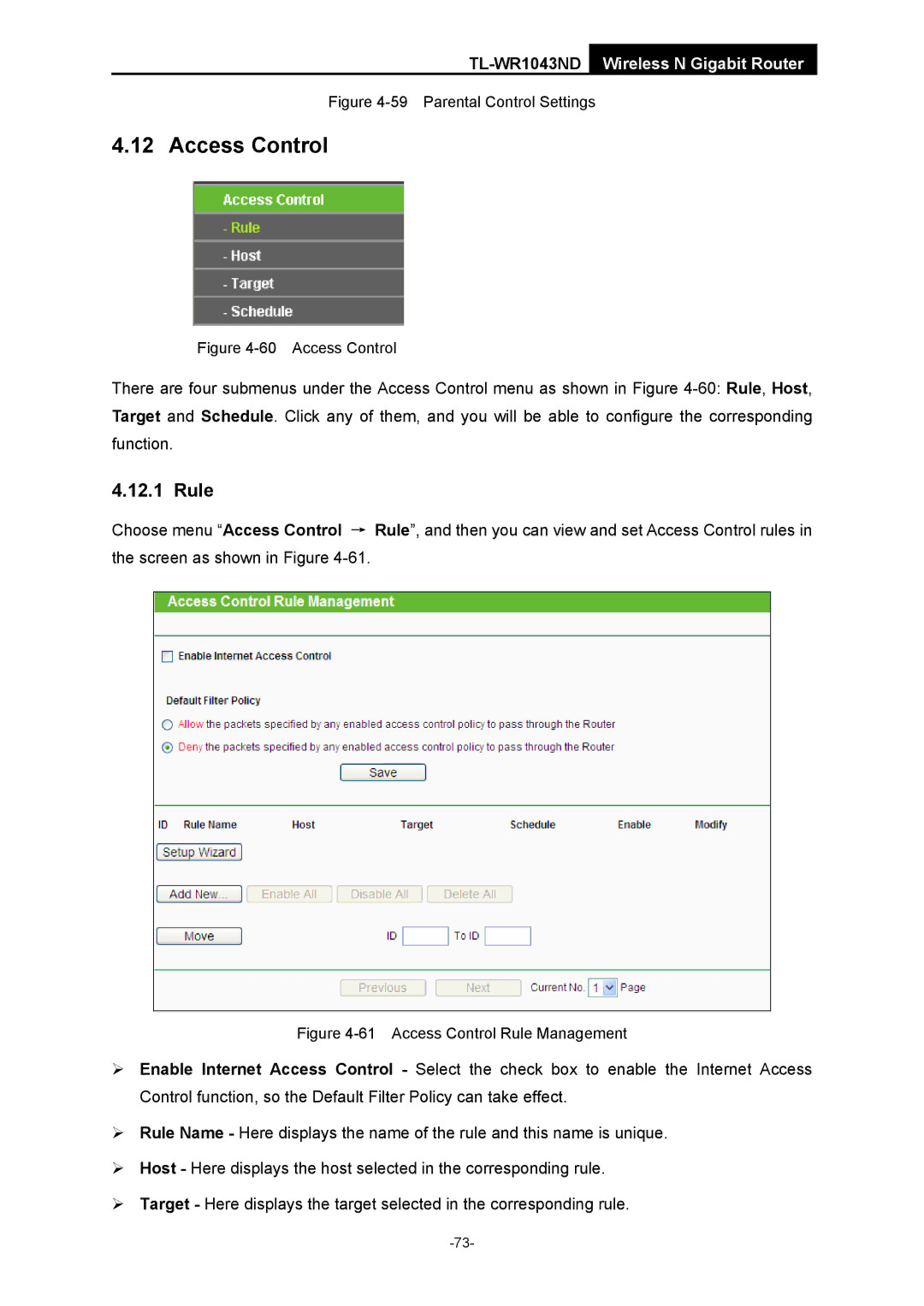 TP-Link TL-WR1043ND manual Access Control, Rule 