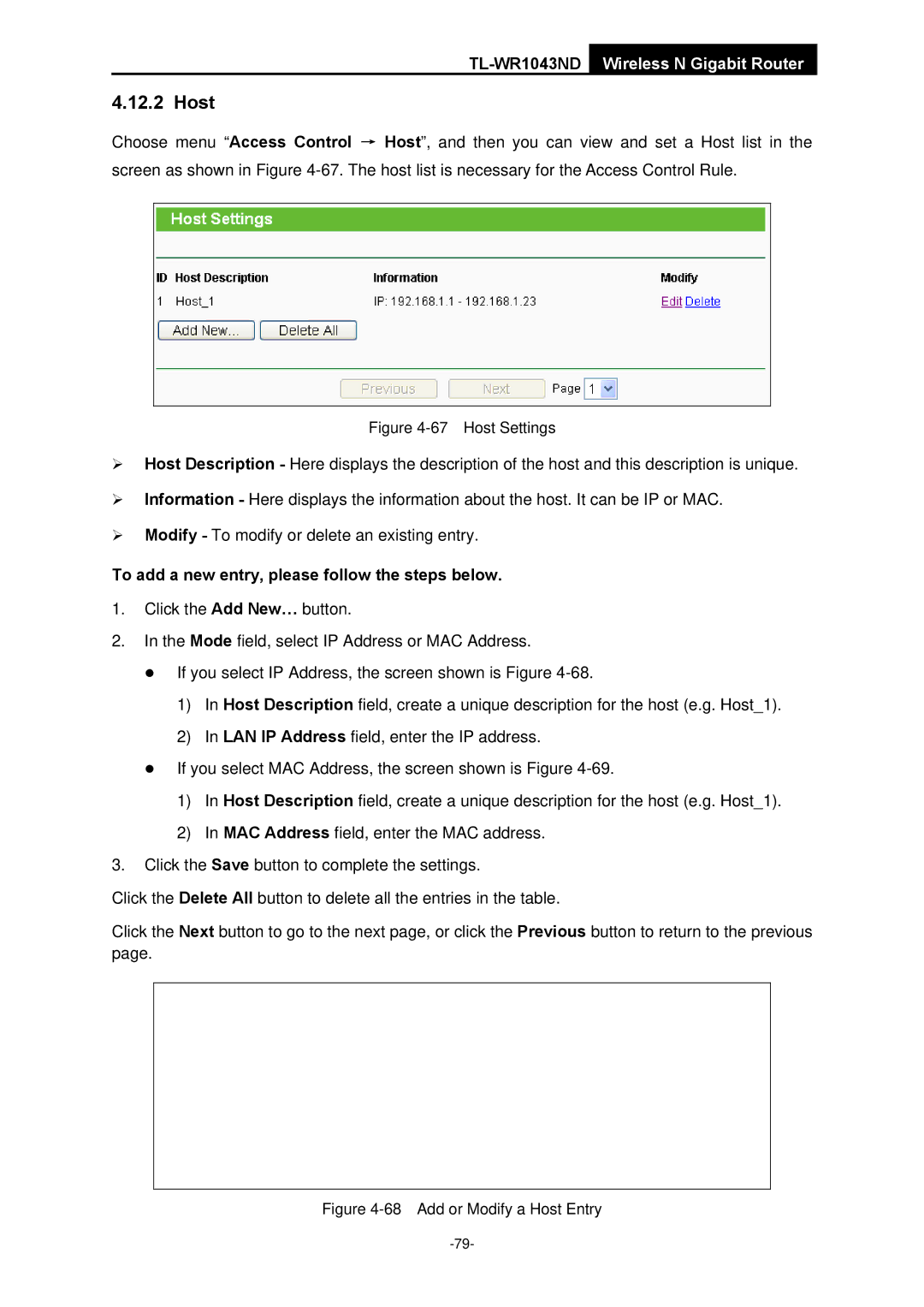 TP-Link TL-WR1043ND manual Host Settings 