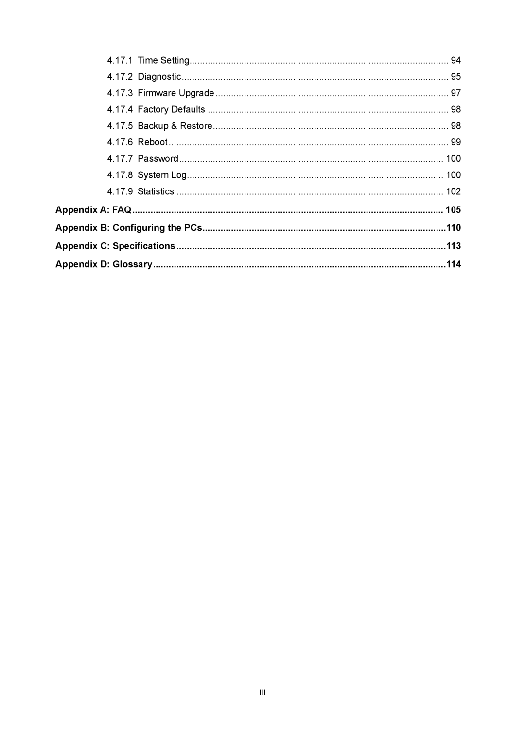 TP-Link TL-WR1043ND manual Appendix a FAQ 105 Appendix B Configuring the PCs 110 