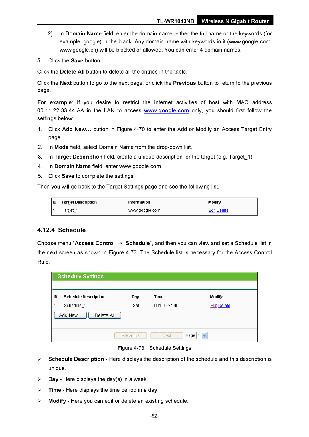 TP-Link TL-WR1043ND manual Schedule Settings 