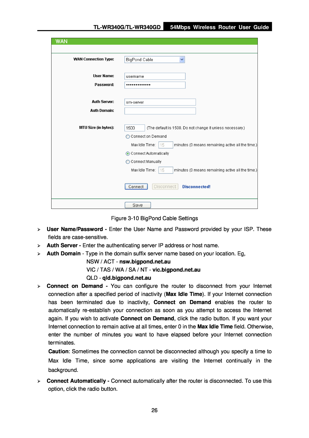 TP-Link manual TL-WR340G/TL-WR340GD, 54Mbps Wireless Router User Guide, NSW / ACT - nsw.bigpond.net.au 