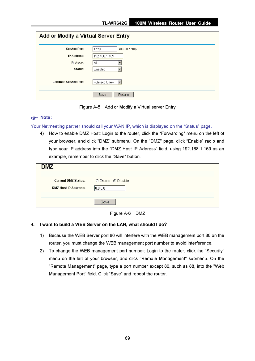 TP-Link TL-WR642G manual Figure A-5 Add or Modify a Virtual server Entry 