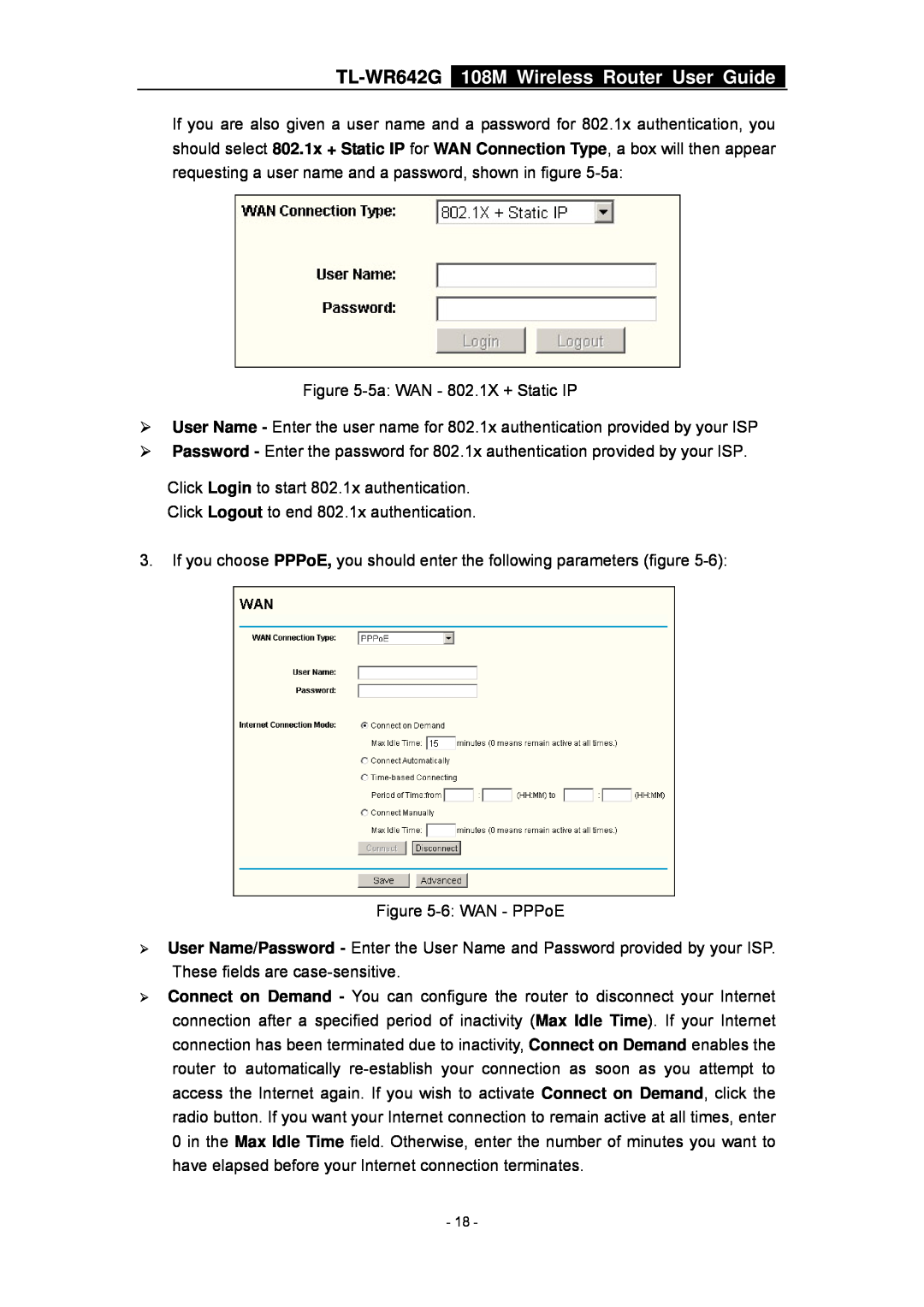 TP-Link manual TL-WR642G 108M Wireless Router User Guide, 5a WAN - 802.1X + Static IP 