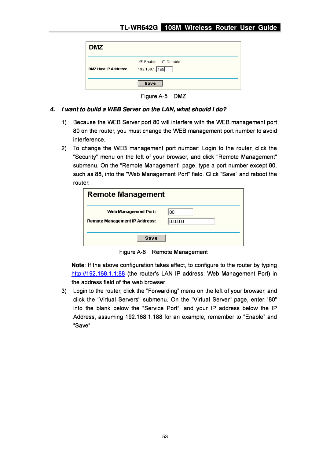 TP-Link manual I want to build a WEB Server on the LAN, what should I do?, TL-WR642G 108M Wireless Router User Guide 