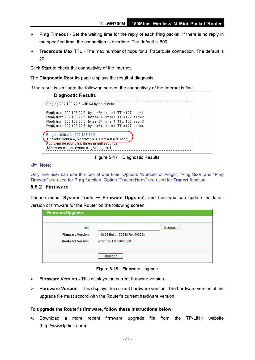 TP-Link TL-WR700N manual Diagnostic Results 