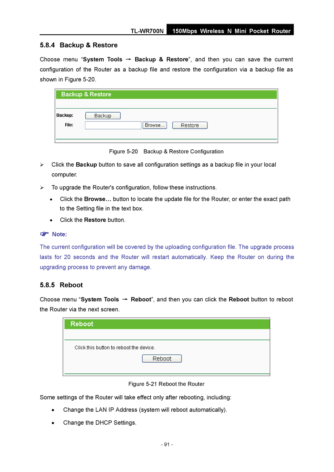 TP-Link TL-WR700N manual Backup & Restore Configuration 