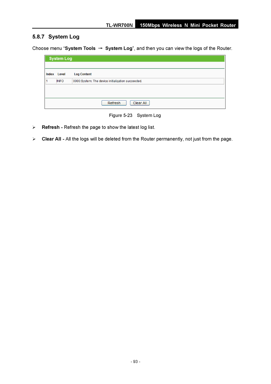 TP-Link TL-WR700N manual System Log 