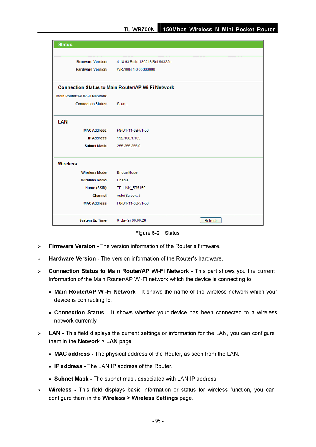 TP-Link TL-WR700N manual Status 