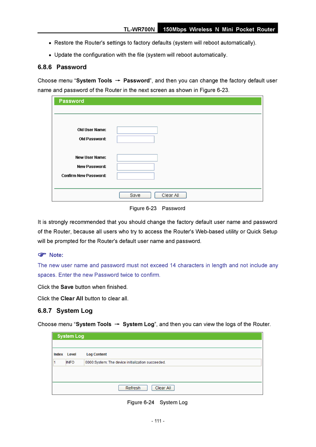 TP-Link TL-WR700N manual Password 