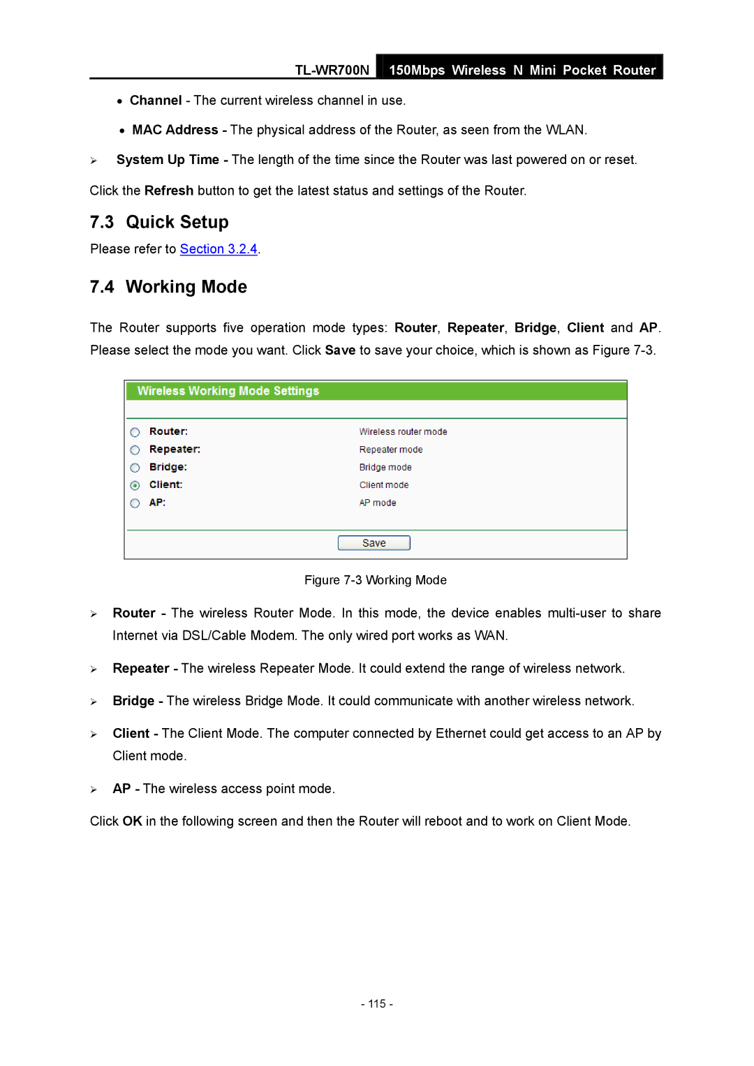 TP-Link TL-WR700N manual 115 