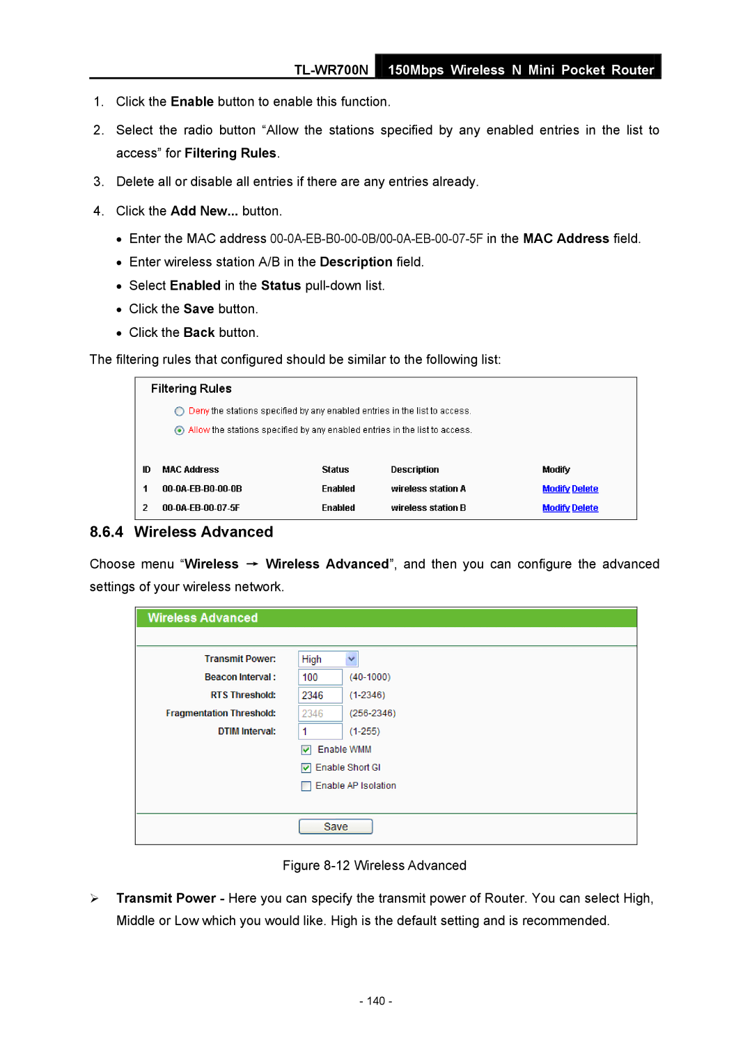 TP-Link TL-WR700N manual 140 