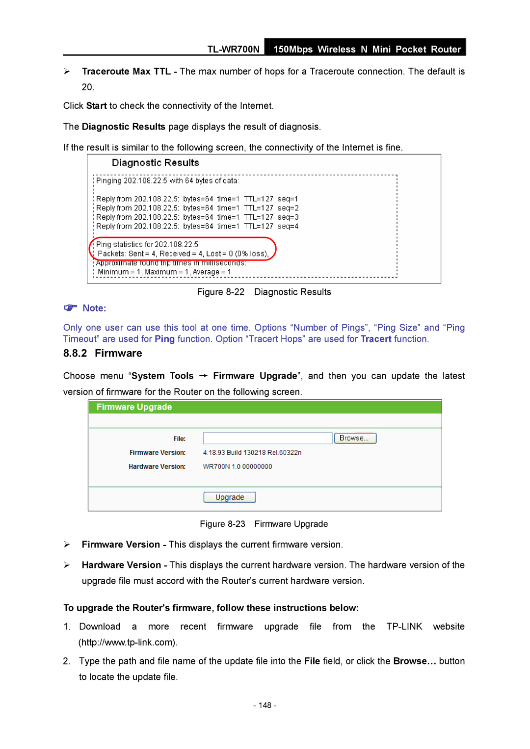 TP-Link TL-WR700N manual Diagnostic Results 