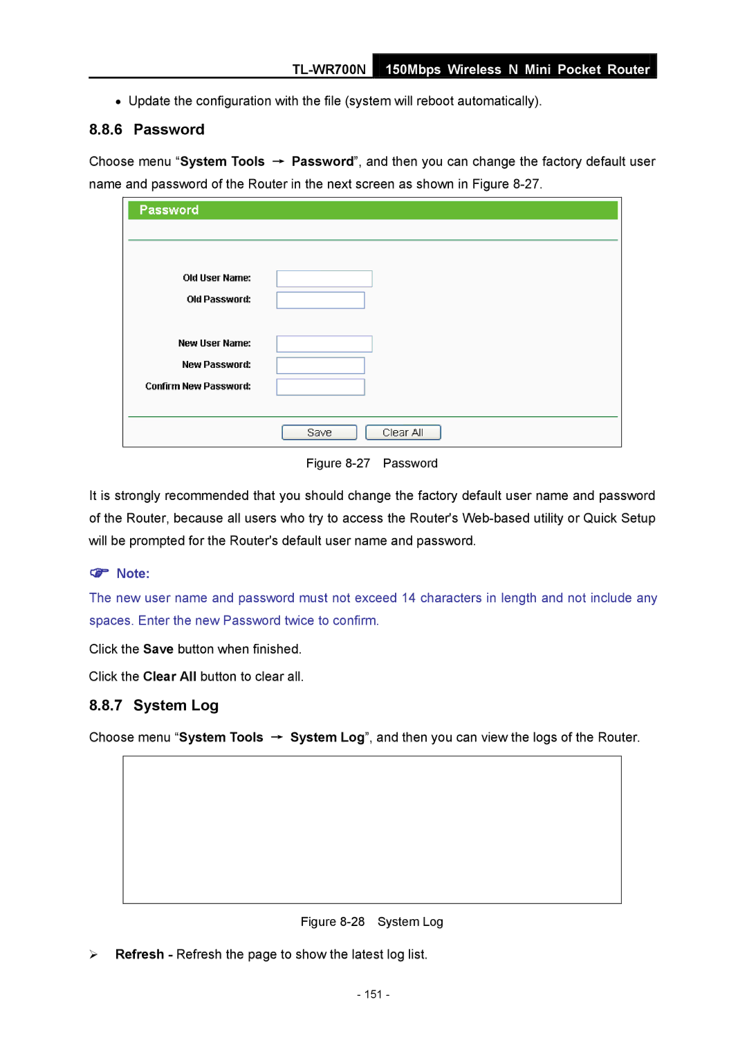 TP-Link TL-WR700N manual  Refresh Refresh the page to show the latest log list 