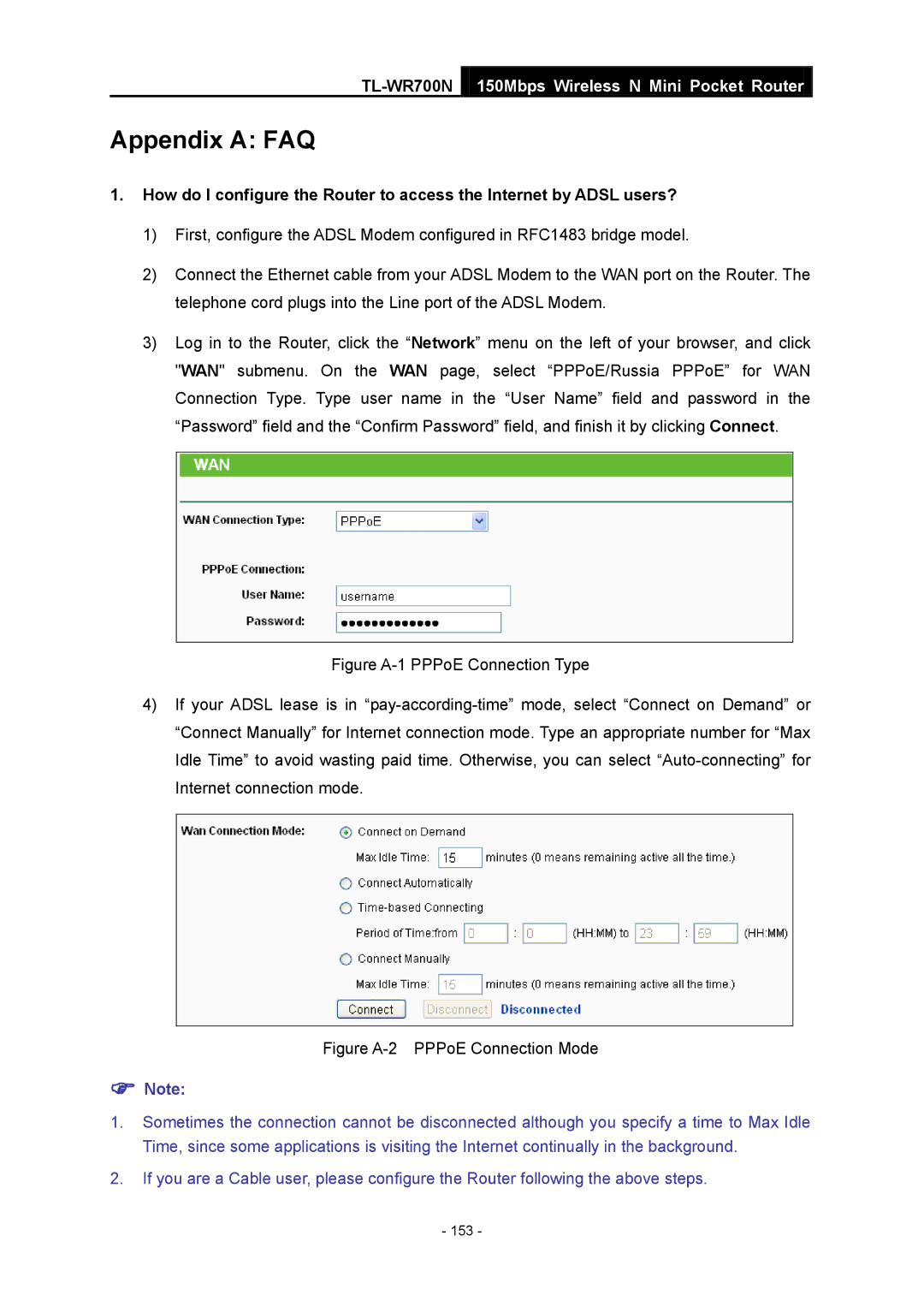 TP-Link TL-WR700N manual Appendix a FAQ, Figure A-2 PPPoE Connection Mode 