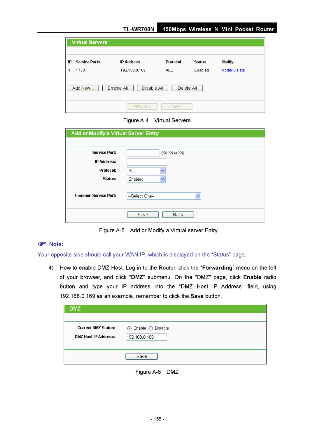 TP-Link TL-WR700N manual Figure A-4 Virtual Servers 