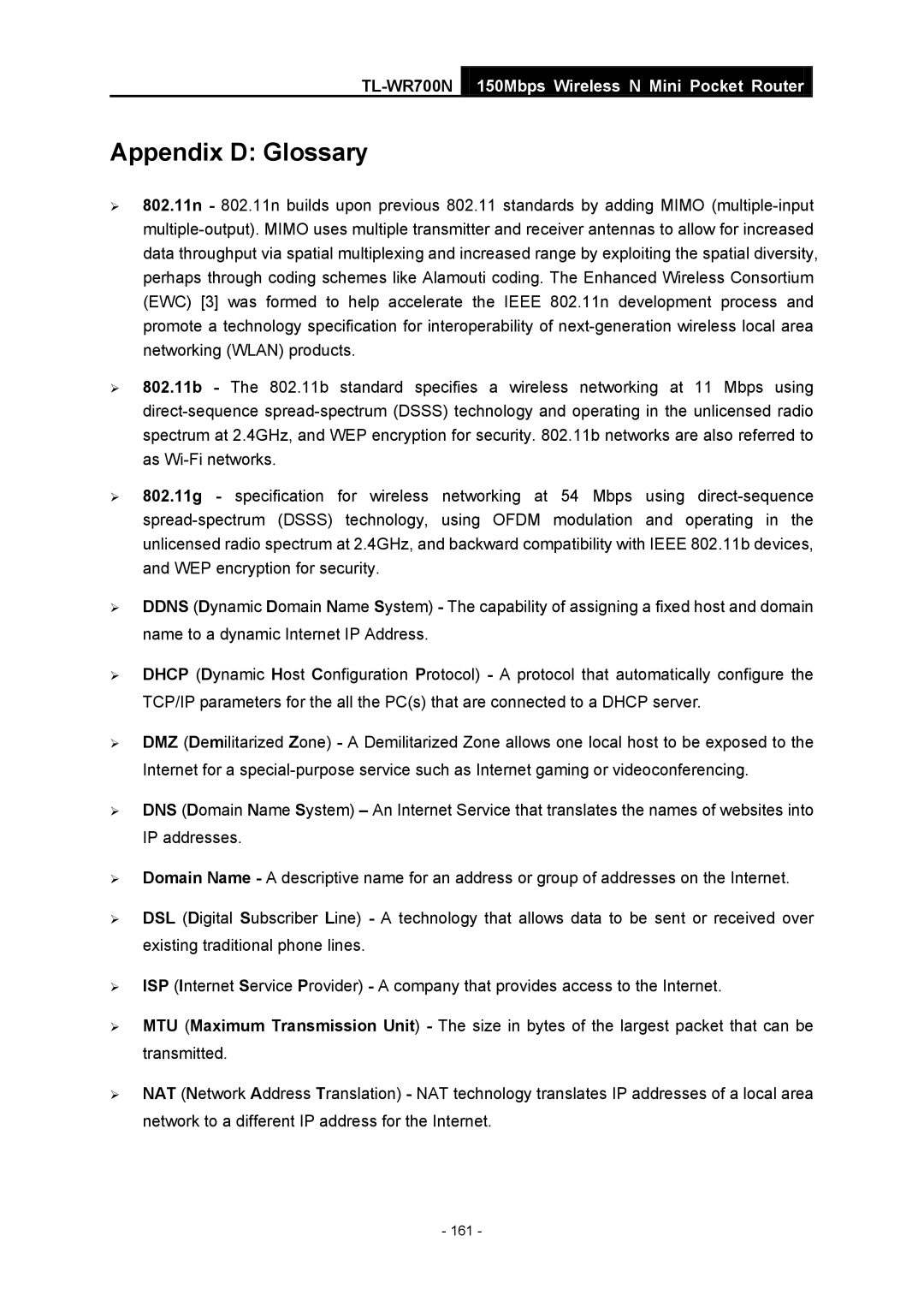 TP-Link TL-WR700N manual Appendix D Glossary 