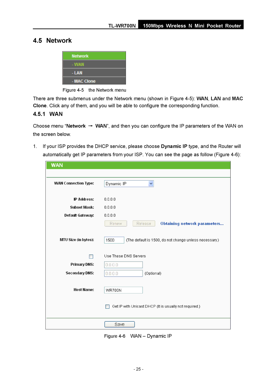 TP-Link TL-WR700N manual Network, 1 WAN 