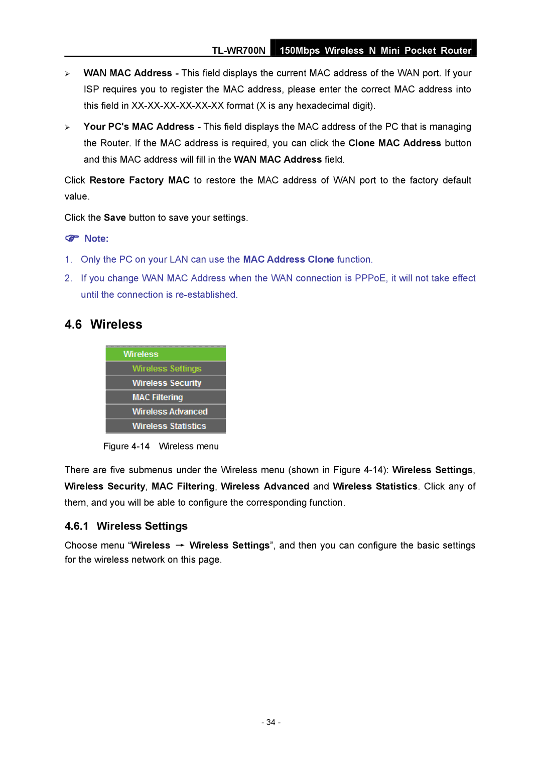 TP-Link TL-WR700N manual Wireless Settings 