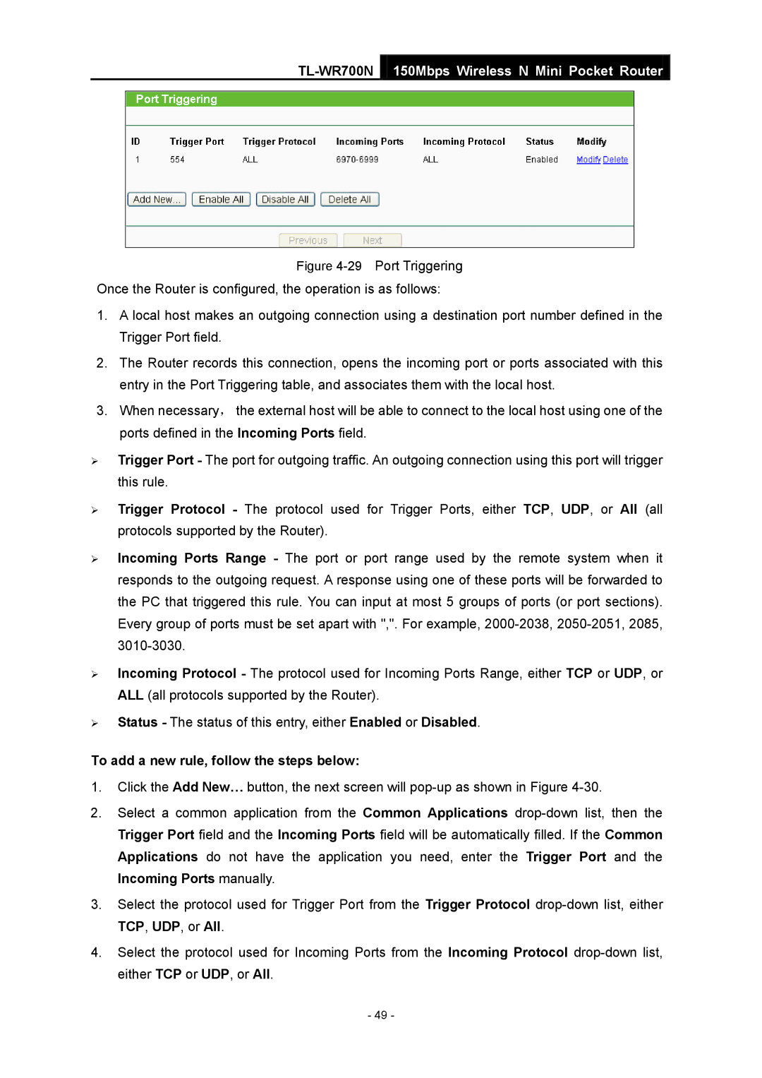 TP-Link TL-WR700N manual To add a new rule, follow the steps below 