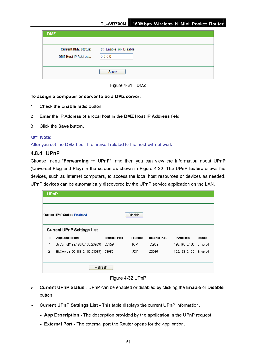 TP-Link TL-WR700N manual UPnP, To assign a computer or server to be a DMZ server 