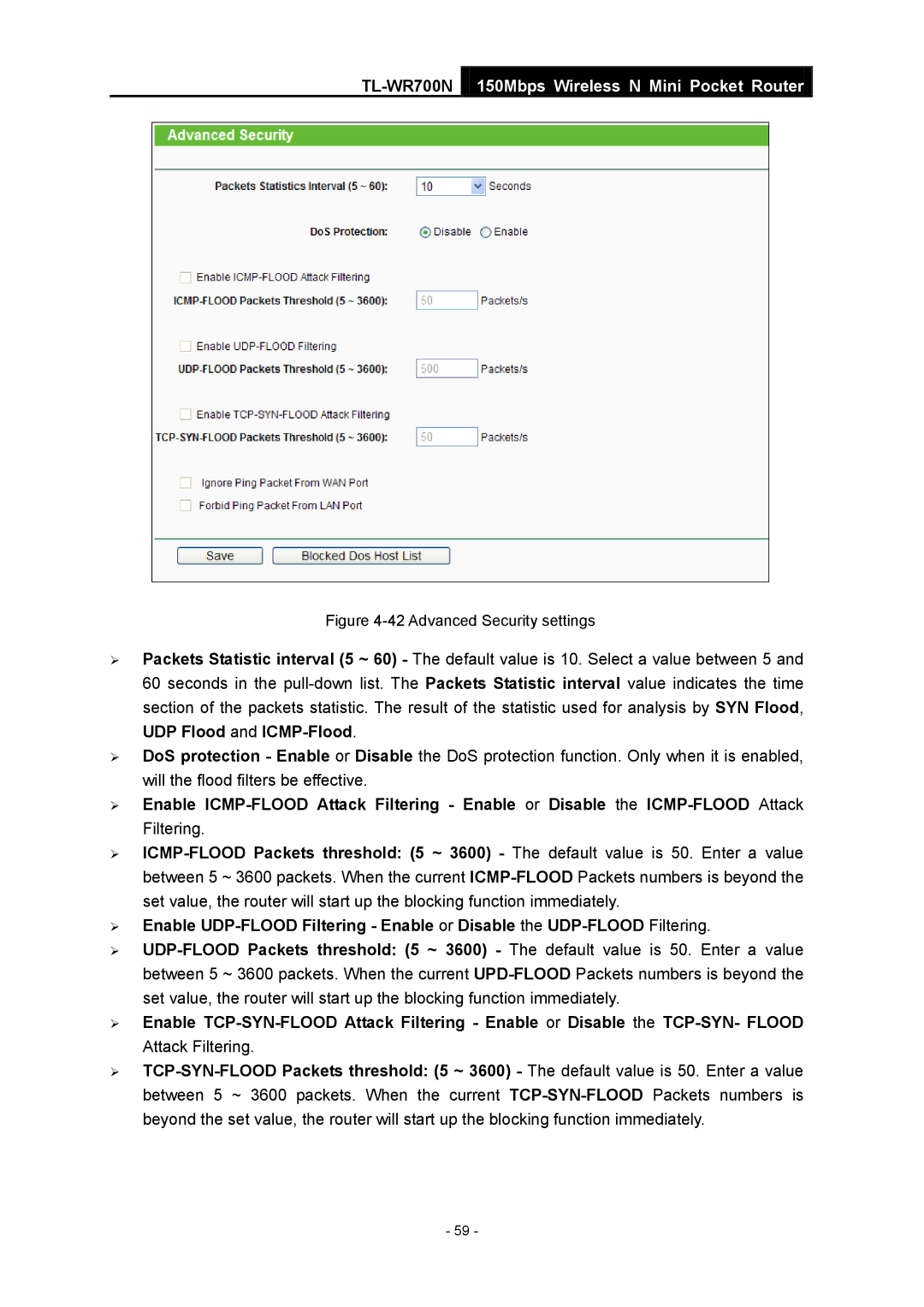 TP-Link TL-WR700N manual Advanced Security settings 