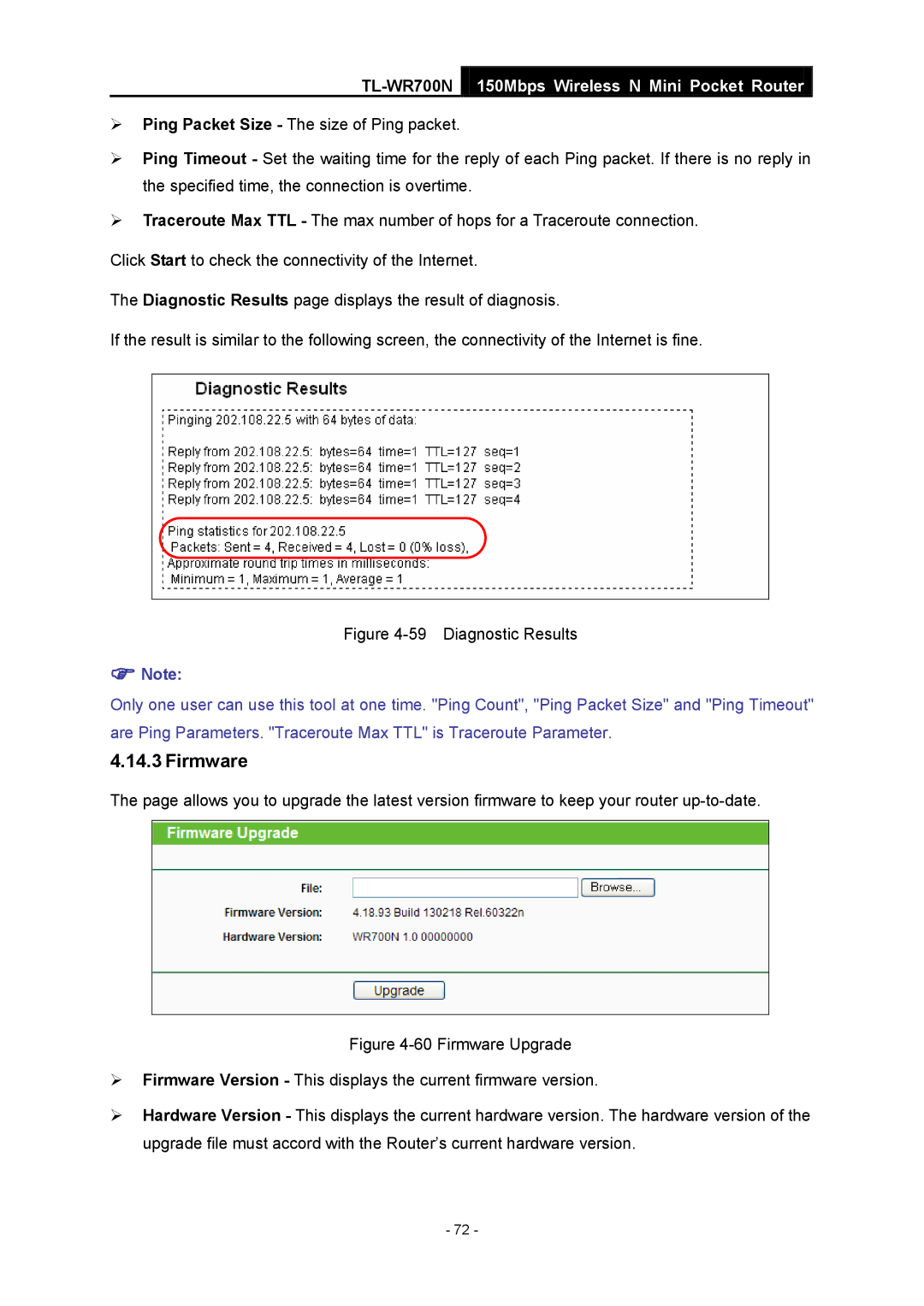 TP-Link TL-WR700N manual Firmware, Diagnostic Results 