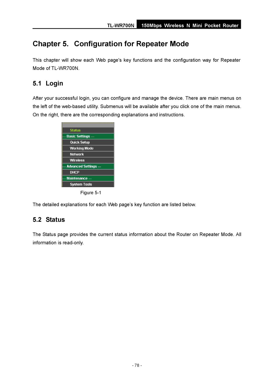 TP-Link TL-WR700N manual Configuration for Repeater Mode, Login 