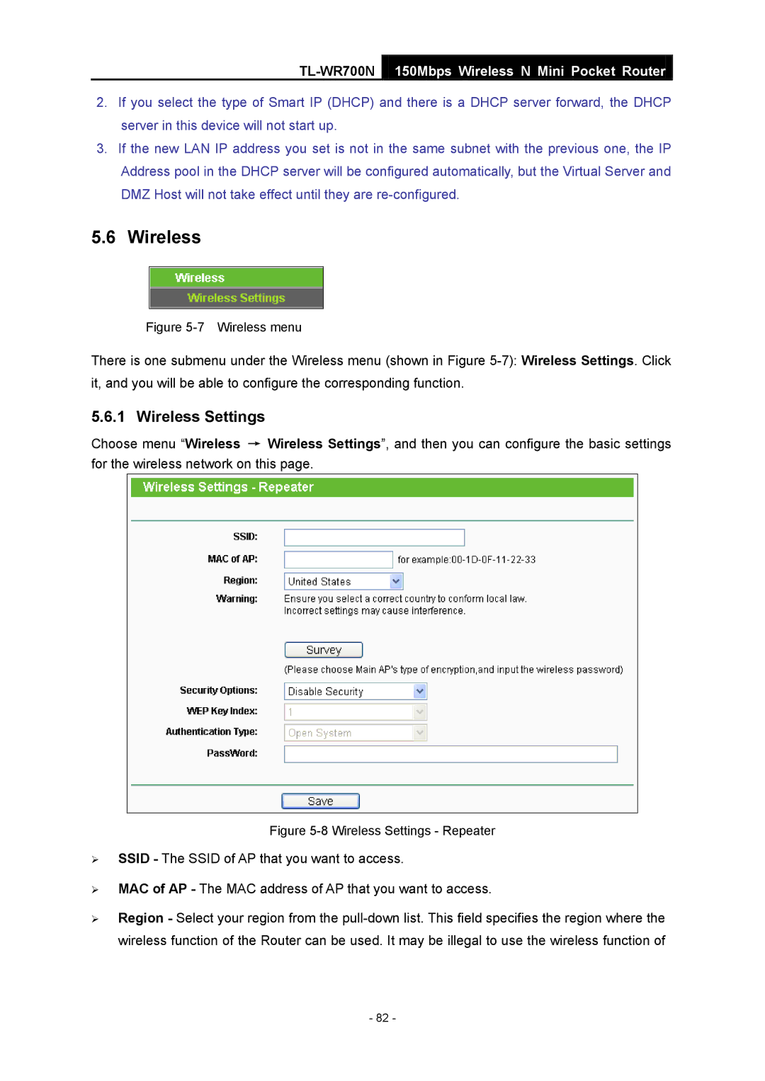 TP-Link TL-WR700N manual Wireless menu 