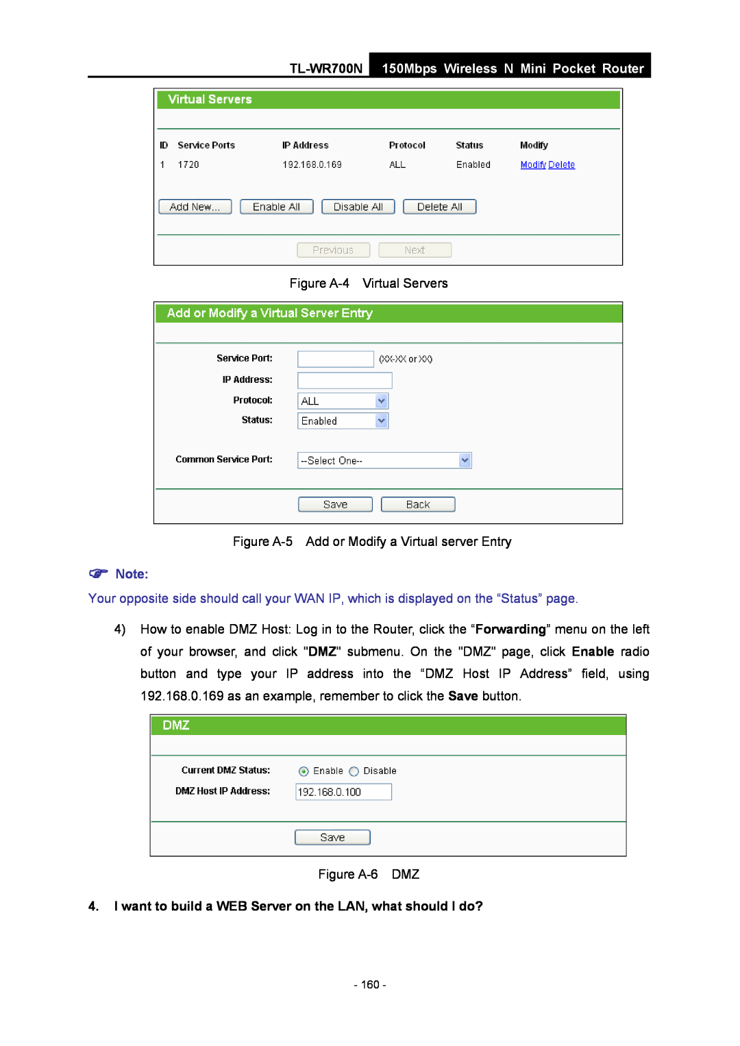 TP-Link TL-WR700N manual I want to build a WEB Server on the LAN, what should I do?, 150Mbps Wireless N Mini Pocket Router 