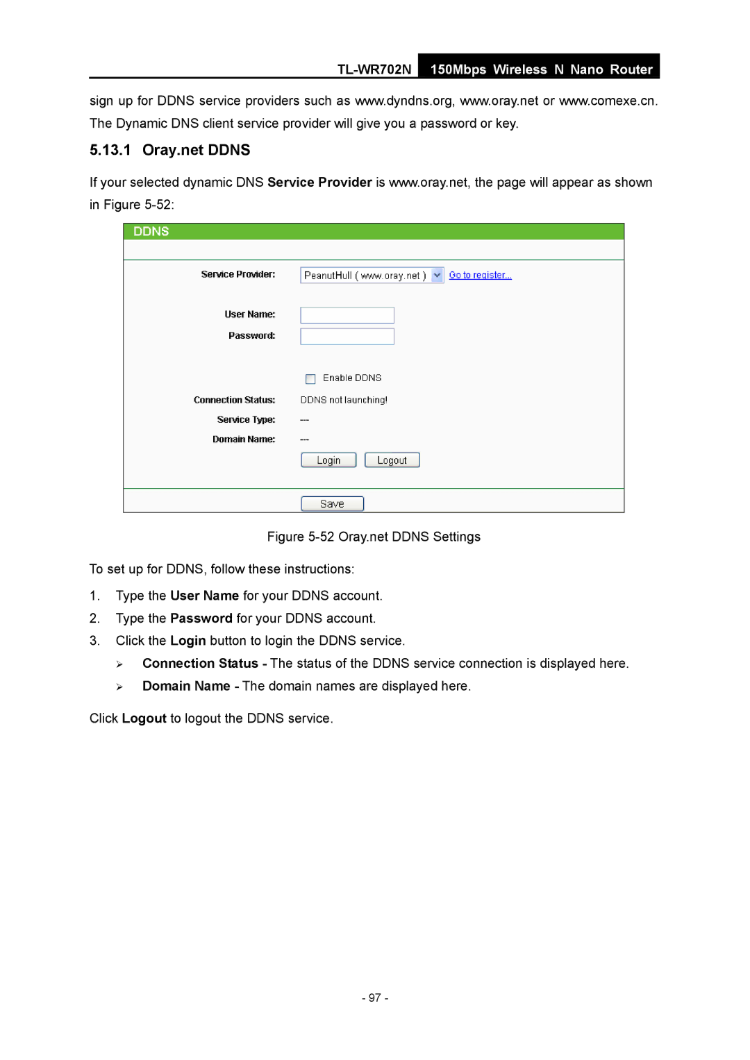 TP-Link TL-WR702N manual Oray.net Ddns 