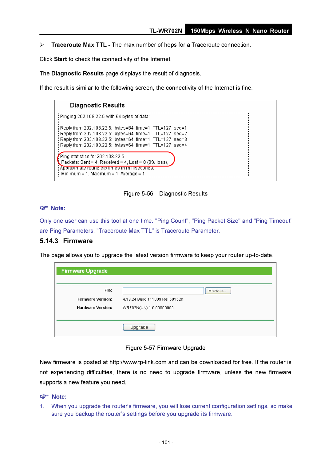 TP-Link TL-WR702N manual Diagnostic Results 