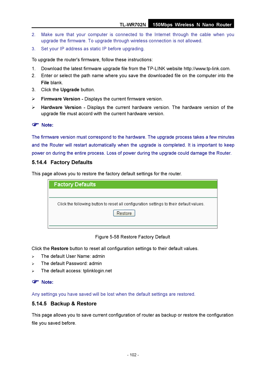 TP-Link TL-WR702N manual 102 