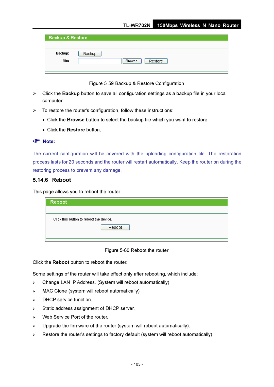 TP-Link TL-WR702N manual This page allows you to reboot the router 