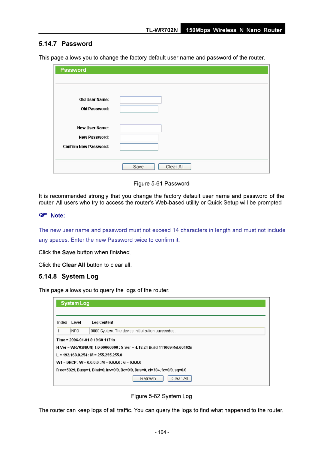 TP-Link TL-WR702N manual This page allows you to query the logs of the router 