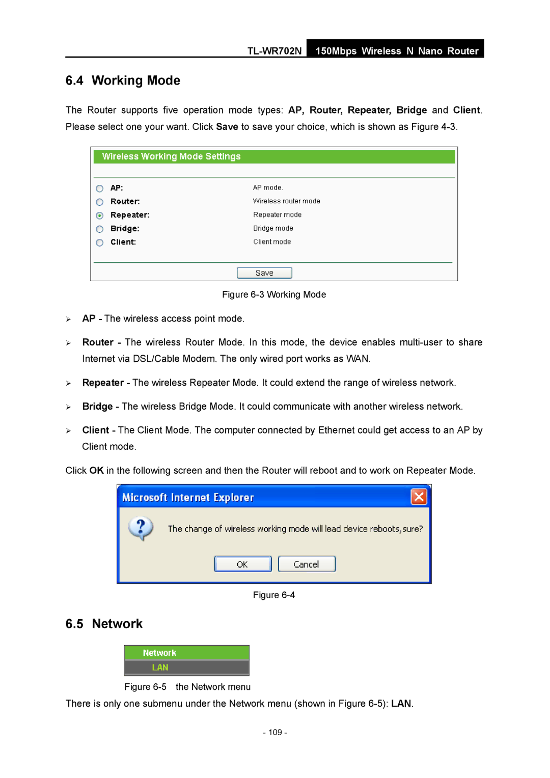 TP-Link TL-WR702N manual Working Mode 