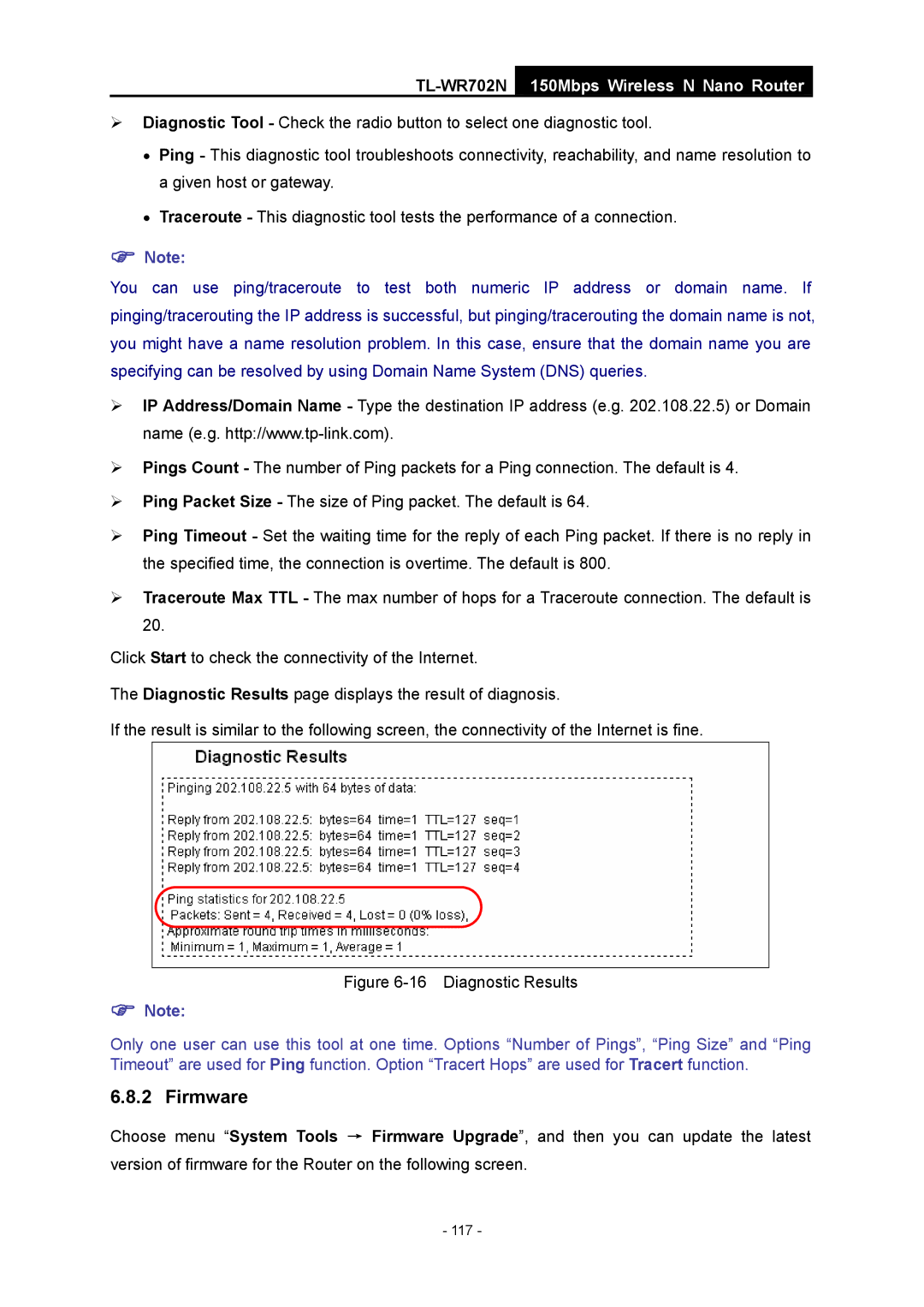 TP-Link TL-WR702N manual Diagnostic Results 