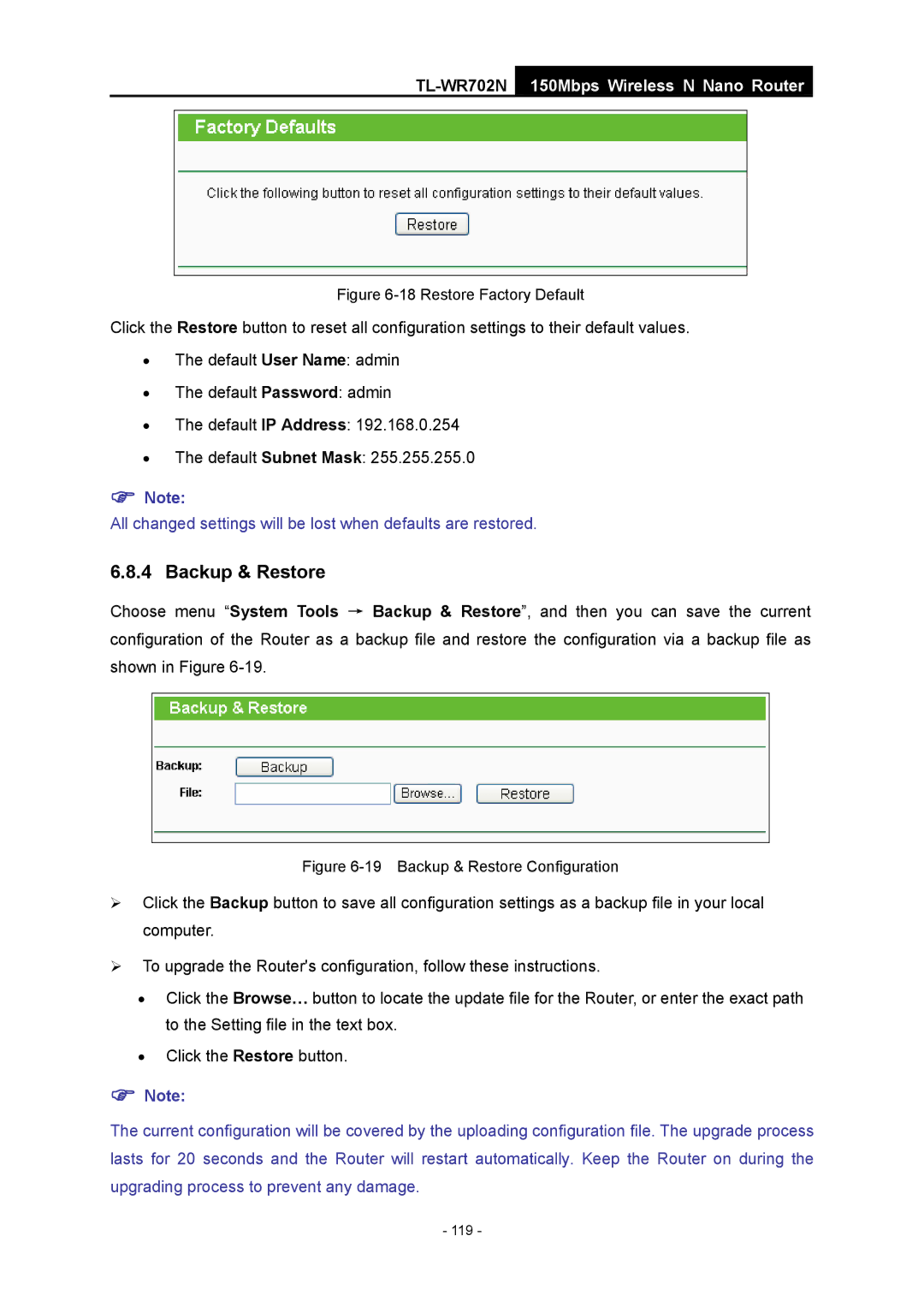 TP-Link TL-WR702N manual Restore Factory Default 