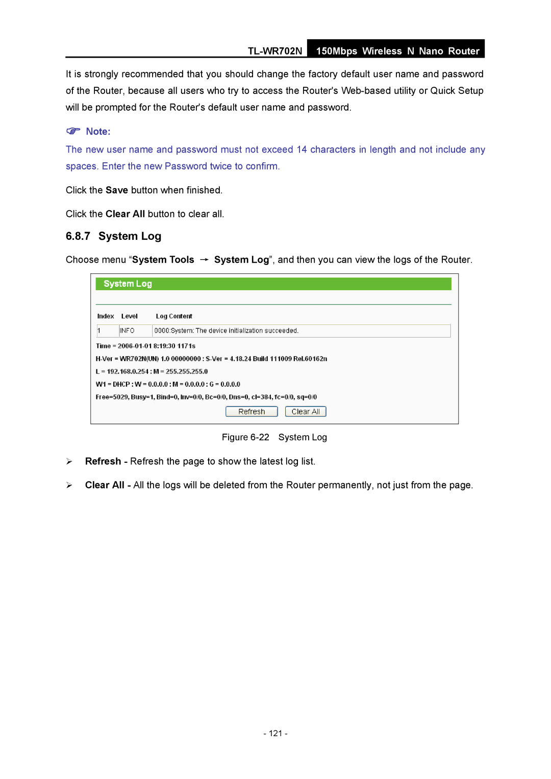 TP-Link TL-WR702N manual System Log 