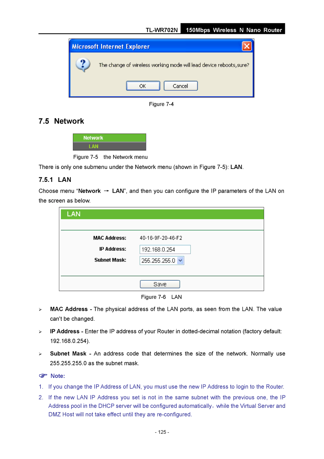 TP-Link TL-WR702N manual 125 