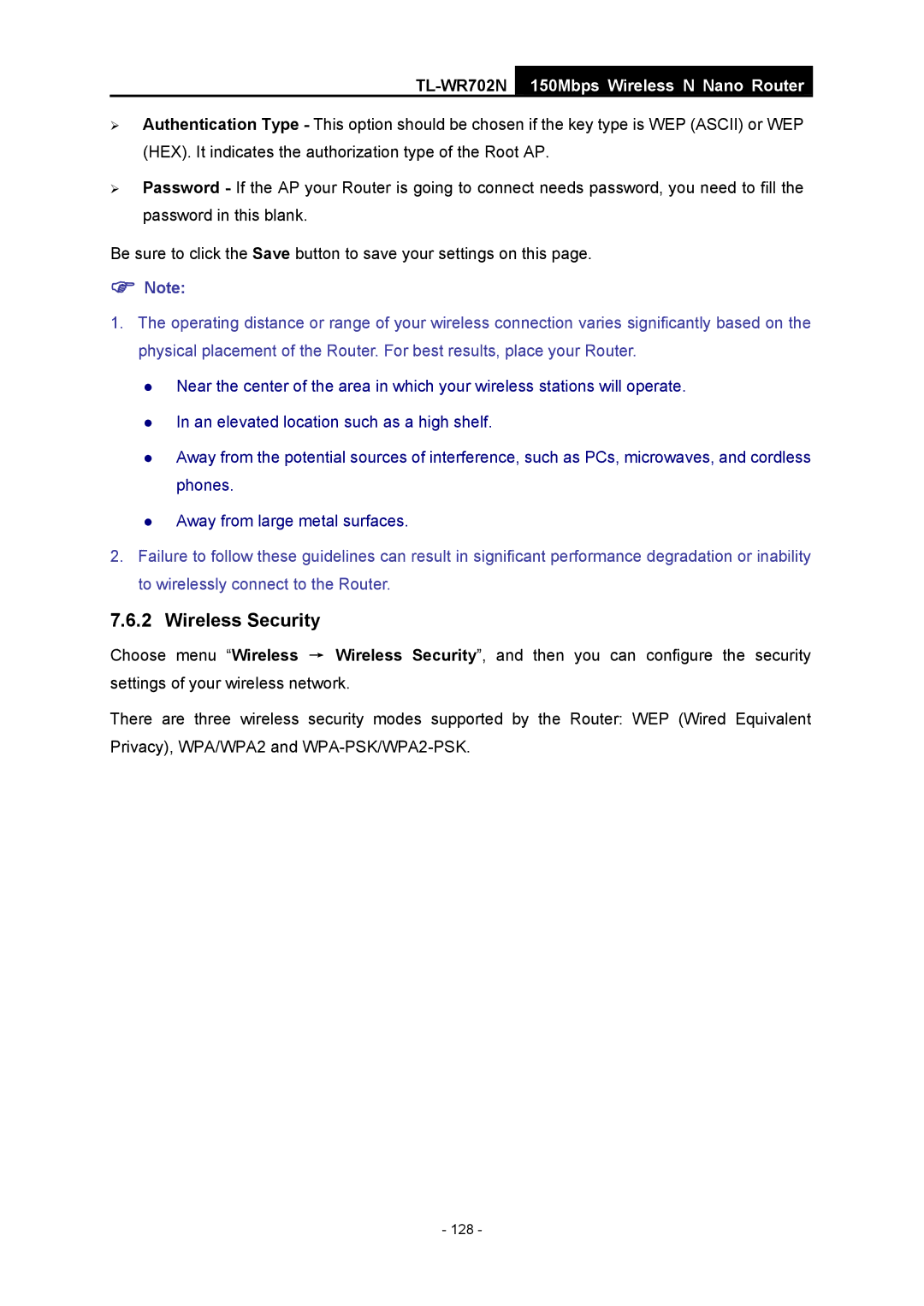TP-Link TL-WR702N manual 128 